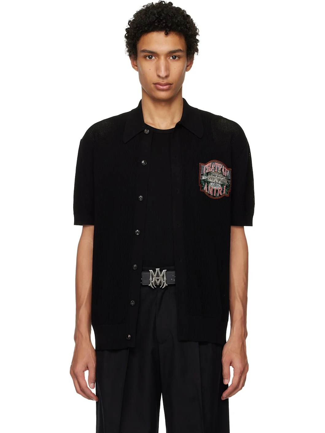 Black 'Chateau AMIRI' Crochet Oversized Shirt - 1