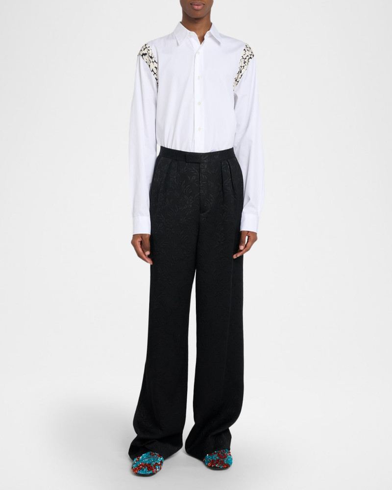 Dries Van Noten Men's Preaches Floral Jacquard Wide-Leg Pleated Trousers outlook