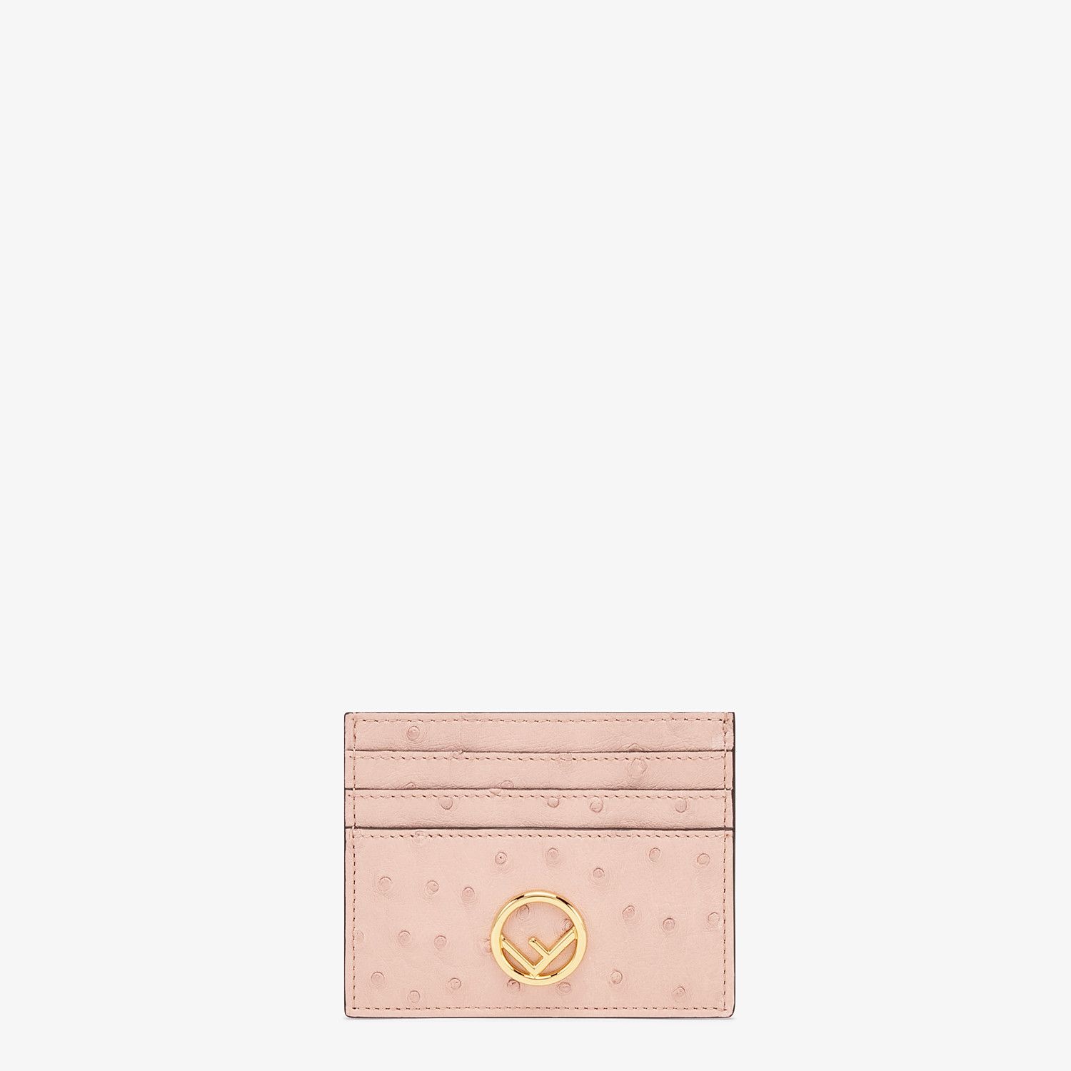 Pink ostrich leather flat card holder - 1