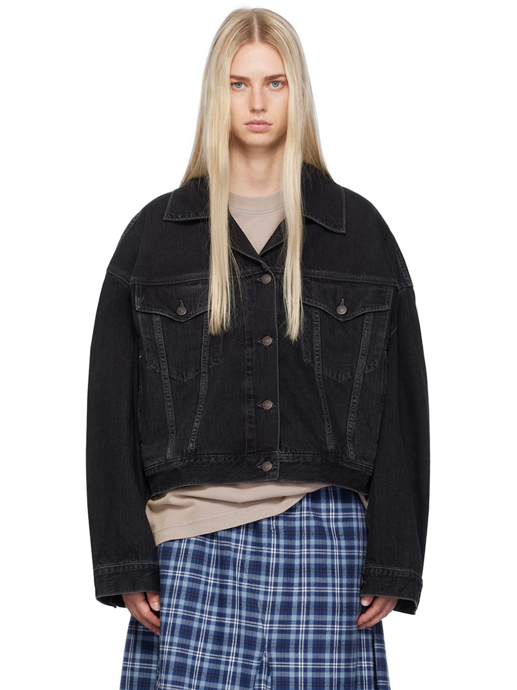Black Cropped Denim Jacket - 1