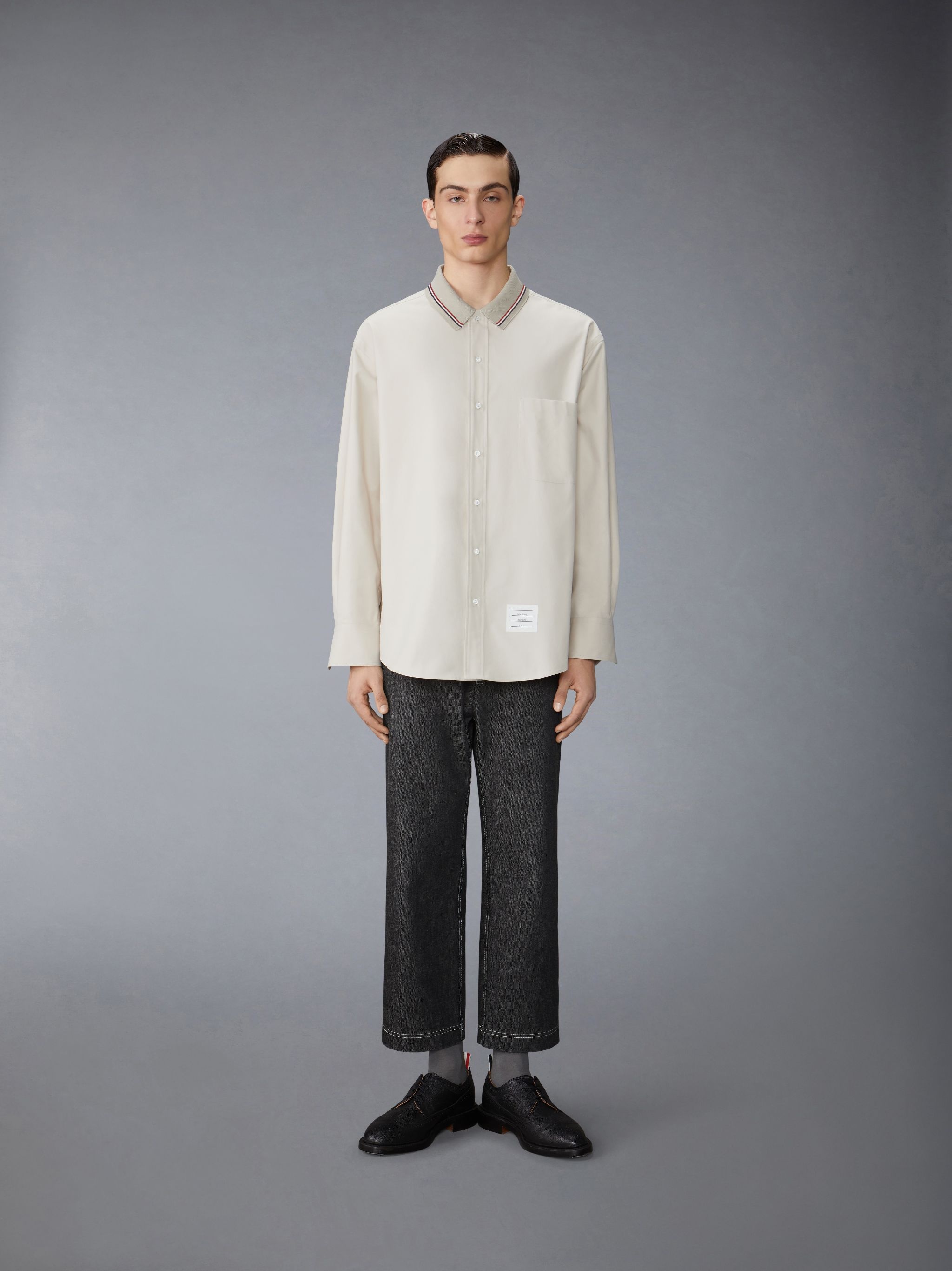Thom Browne Stripe Cotton Flannel Oversized Shirt | REVERSIBLE