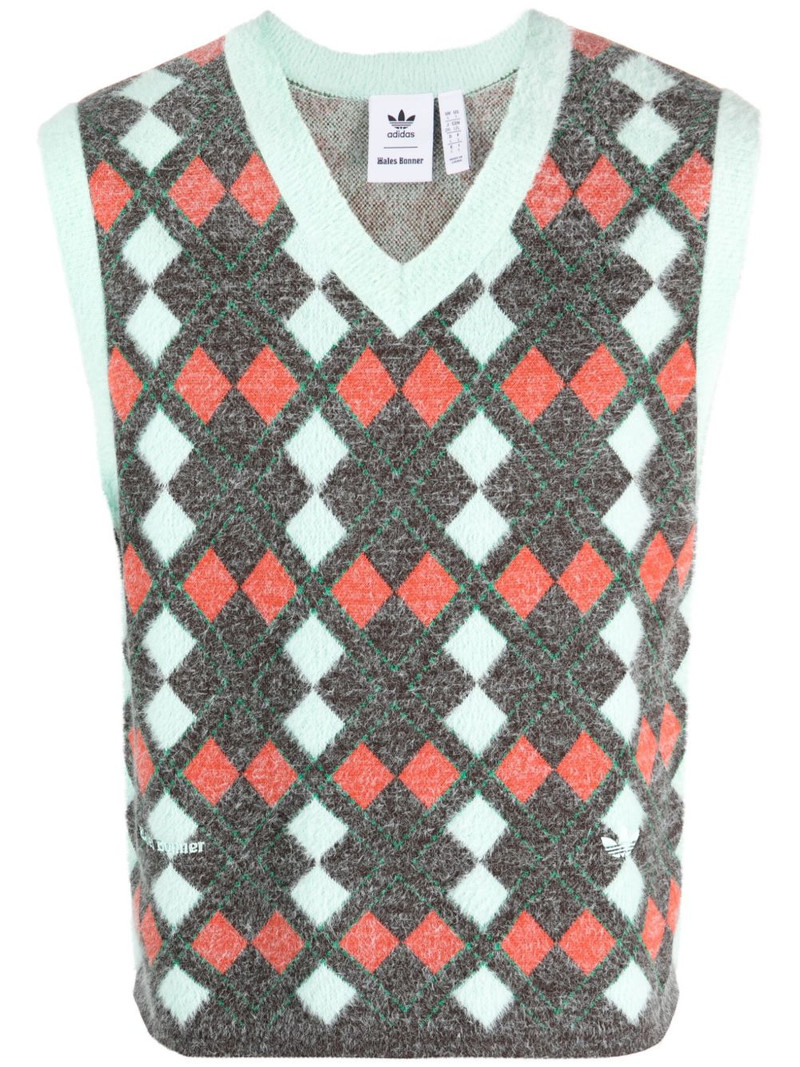 x Wales Bonner argyle-check knitted vest - 1