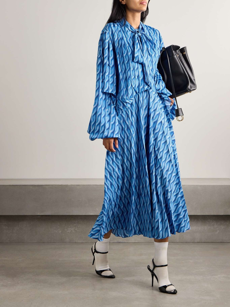 BALENCIAGA Pussy-bow printed crepe de chine midi shirt dress Azure outlook