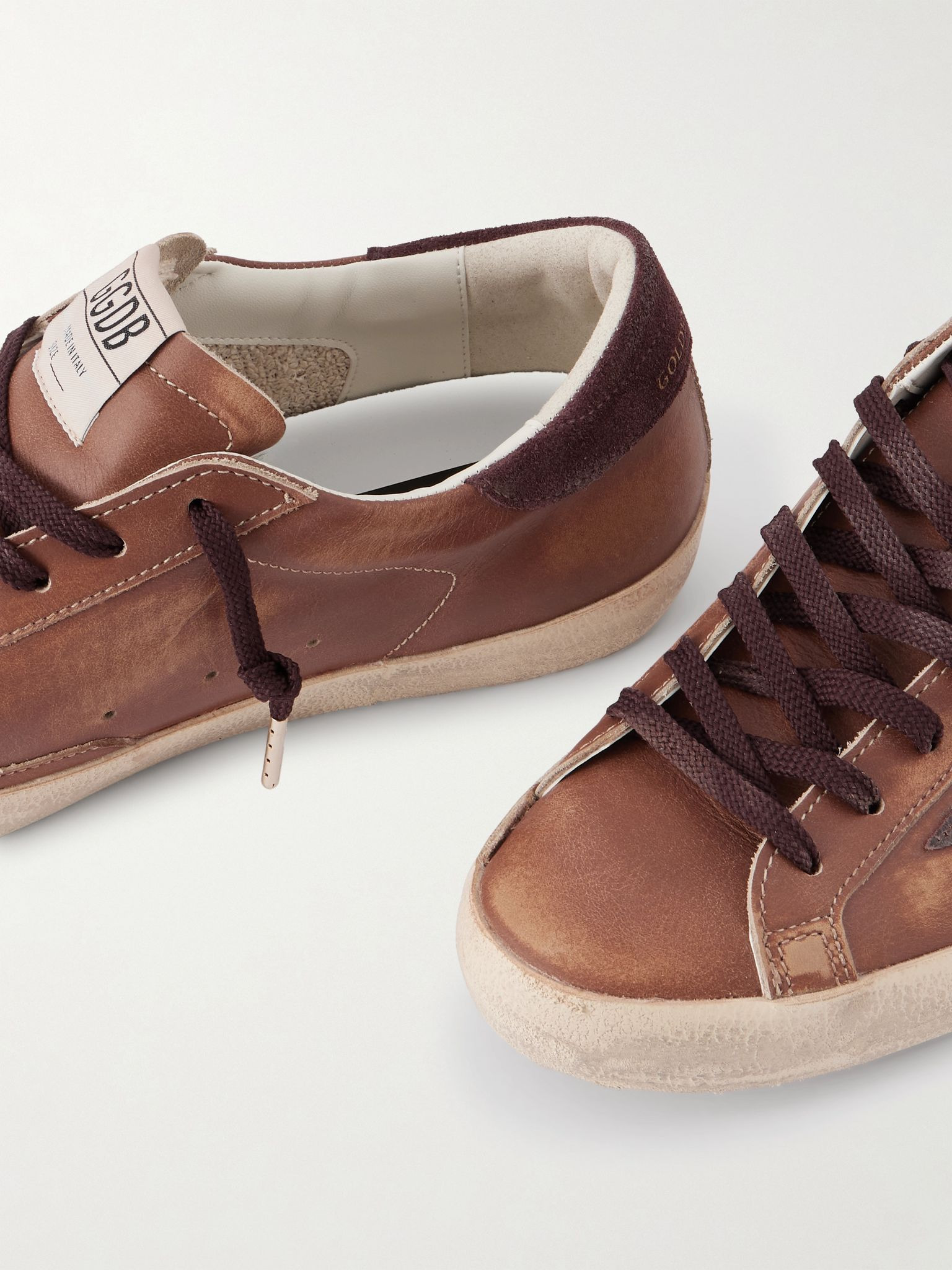 Super-Star Private EDT Distressed Suede-Trimmed Leather Sneakers Brown - 5