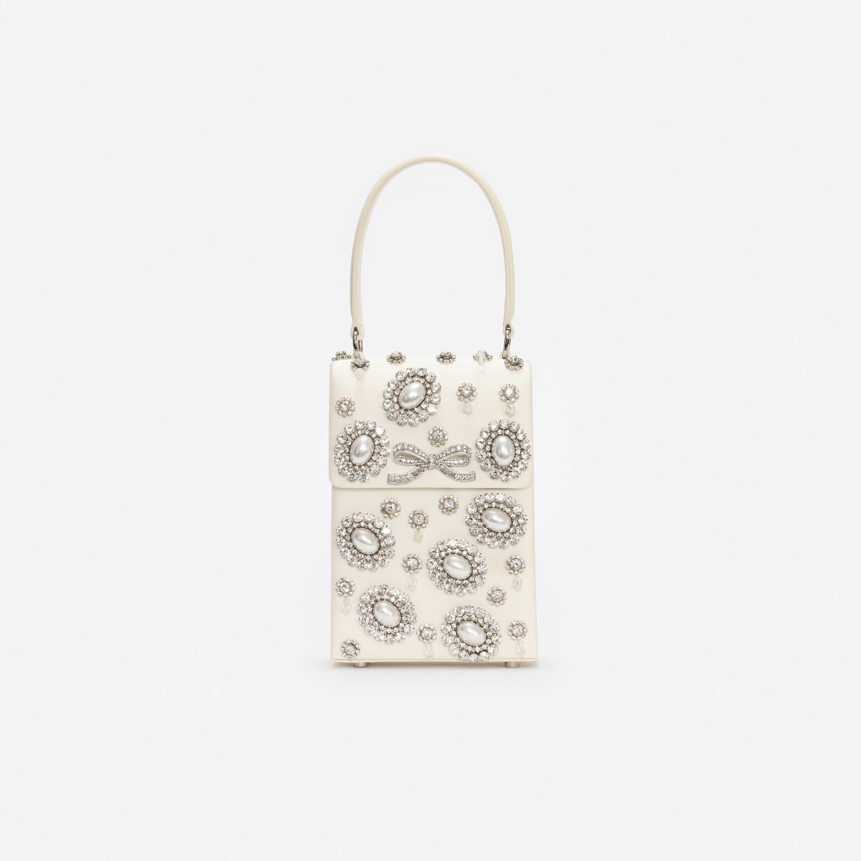 Cream Satin Crystal Mini Bow Bag - 1
