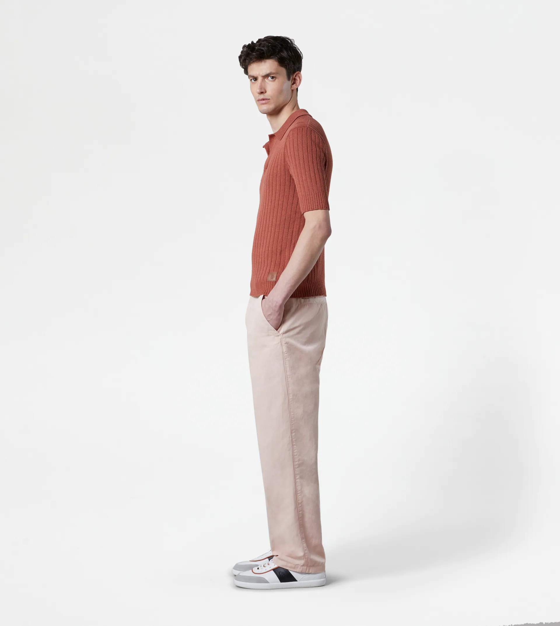 LINEN BLEND POLO SHIRT - ORANGE - 4