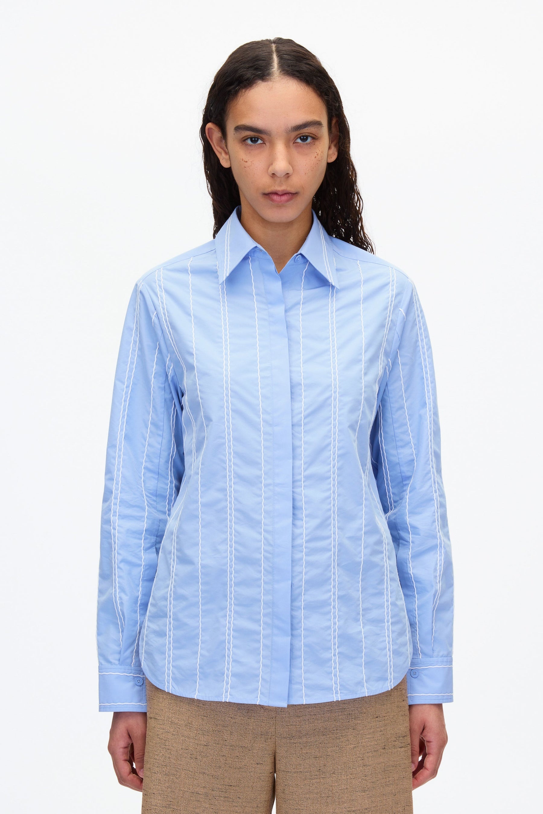 Relax Fit Poplin Shirt with Wave Embroidery - 2