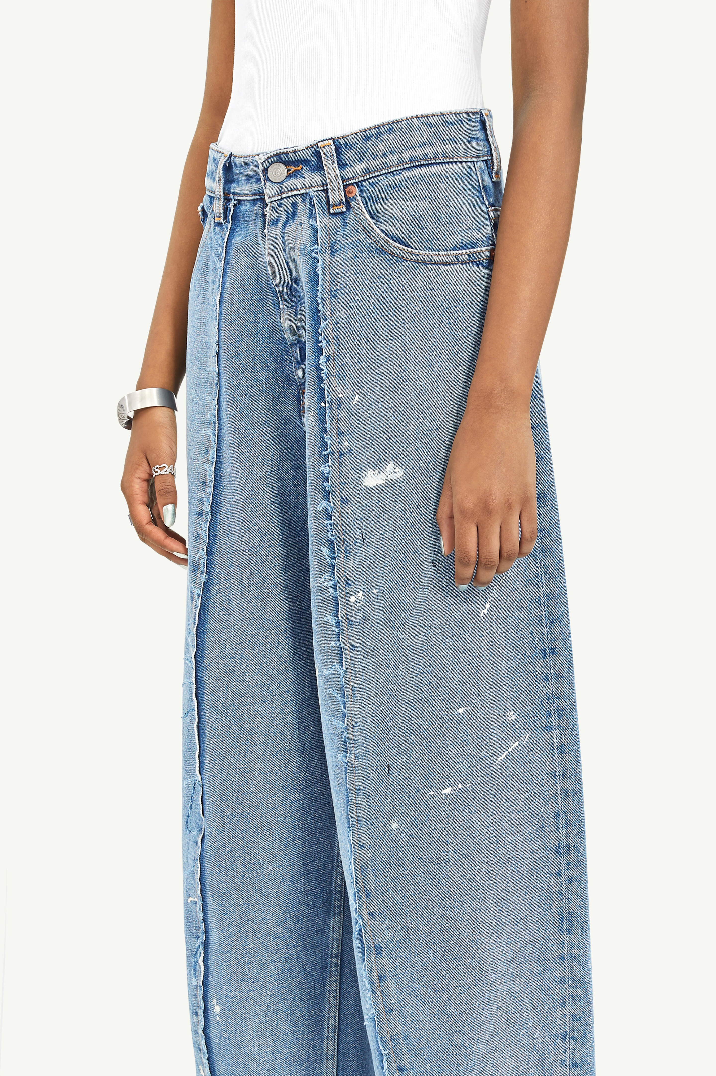 Paint-Splattered Blue Denim Trousers - 5