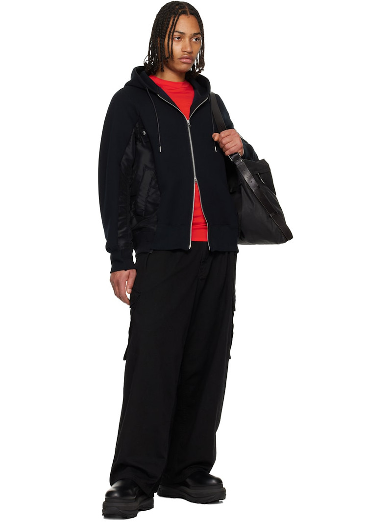 sacai Black Sponge Sweat & Nylon Twill Hoodie outlook