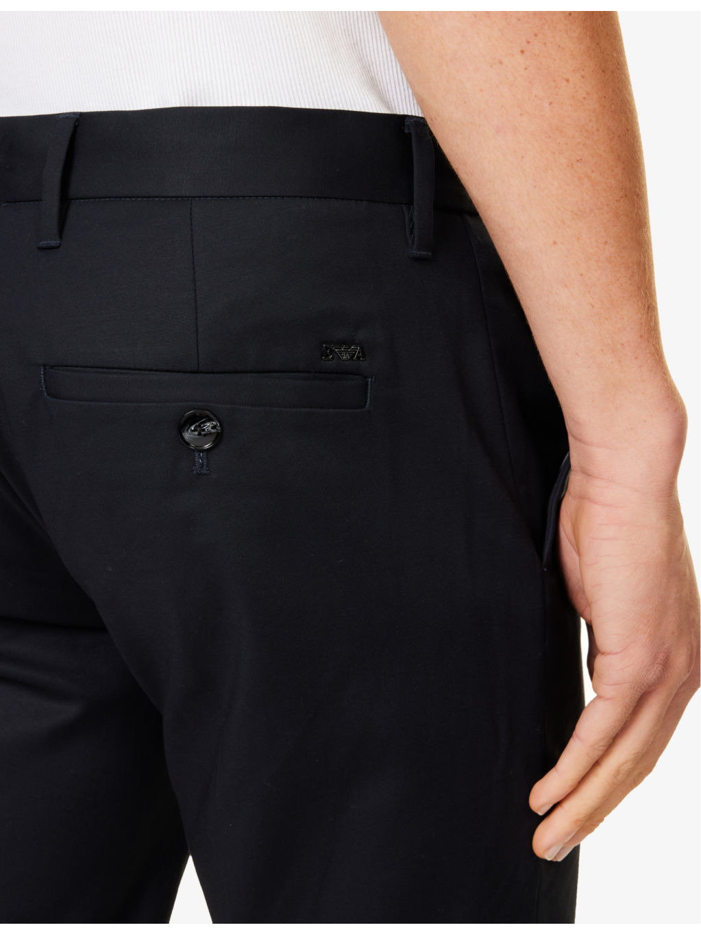 Two-slip-pockets brand-plaque straight-leg regular-fit stretch-cotton trousers - 5