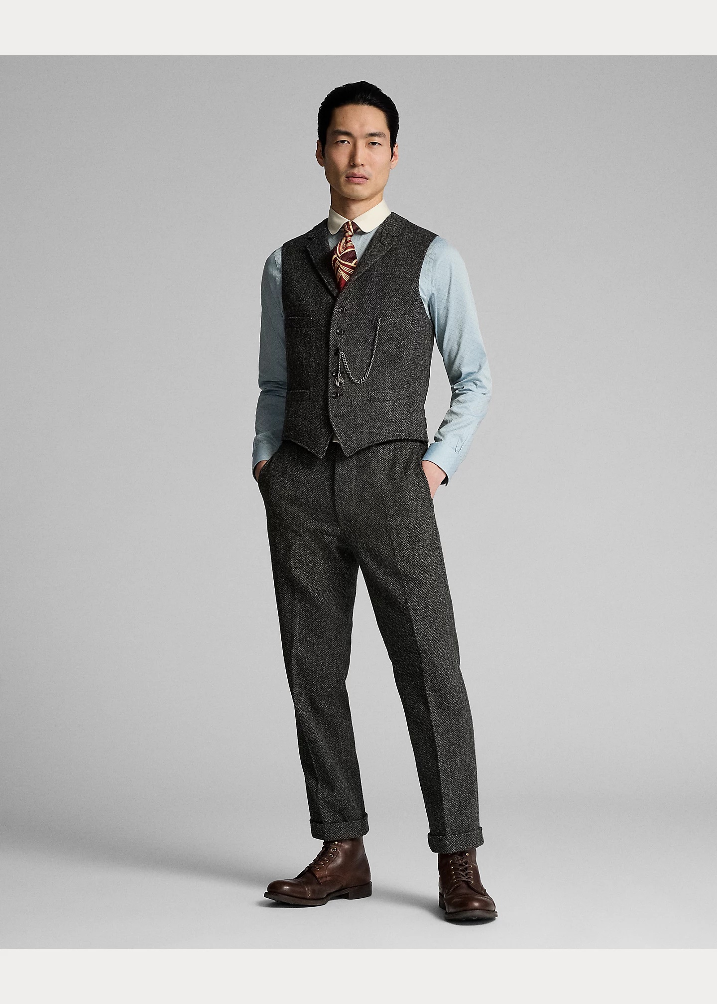 Slim Fit Wool Herringbone Suit Trouser - 2