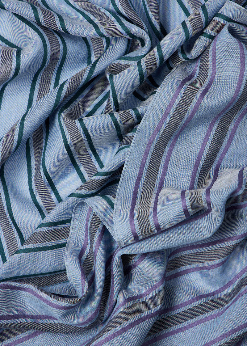 Blue Cotton-Blend Stripe Scarf 4