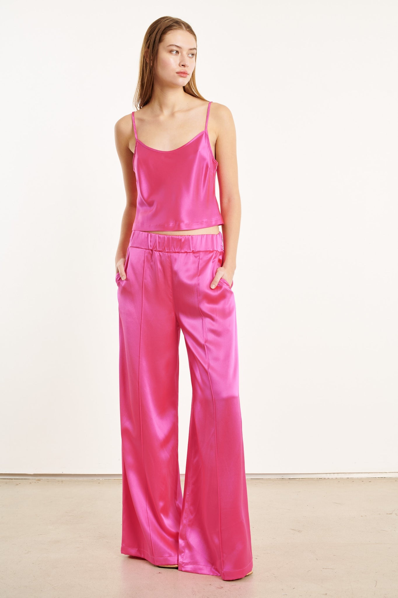 FUCHSIA SILK CROPPED CAMI - 4