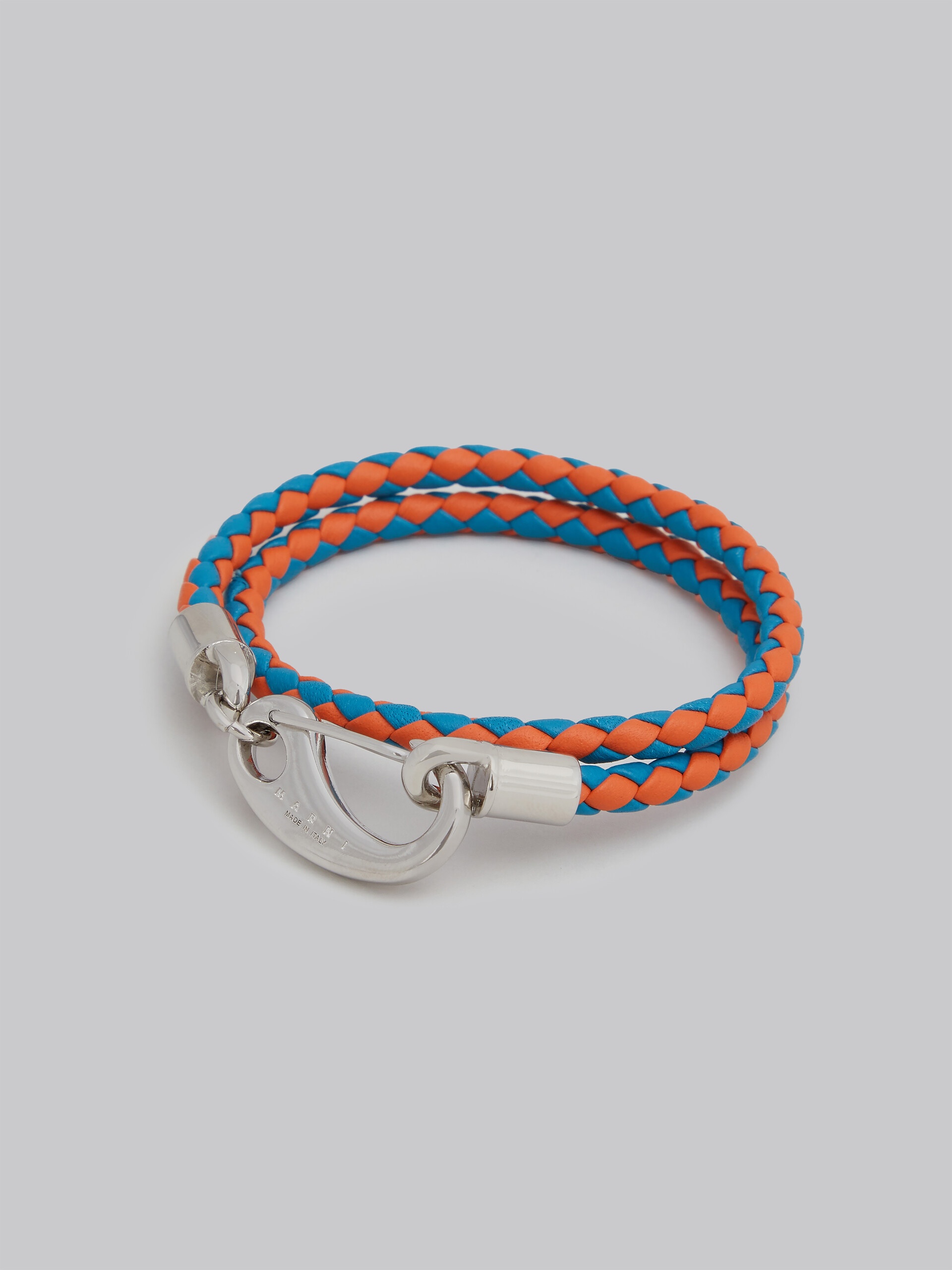 TURQUOISE AND ORANGE WOVEN LEATHER BRACELET - 4