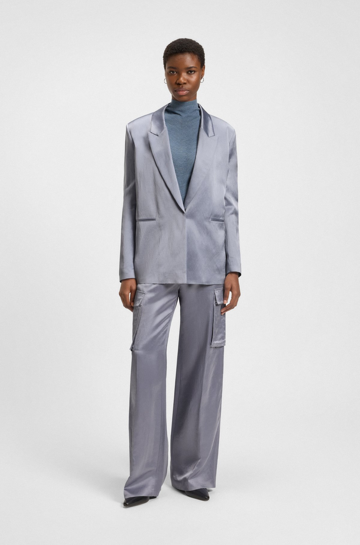 RELAXED-FIT BLAZER IN SATEEN - 3