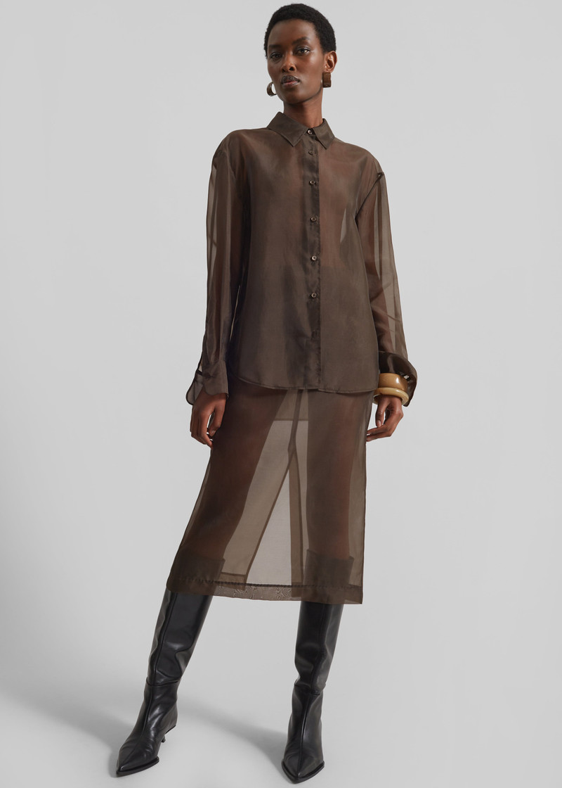 Peri Sheer Midi Skirt - Brown 5
