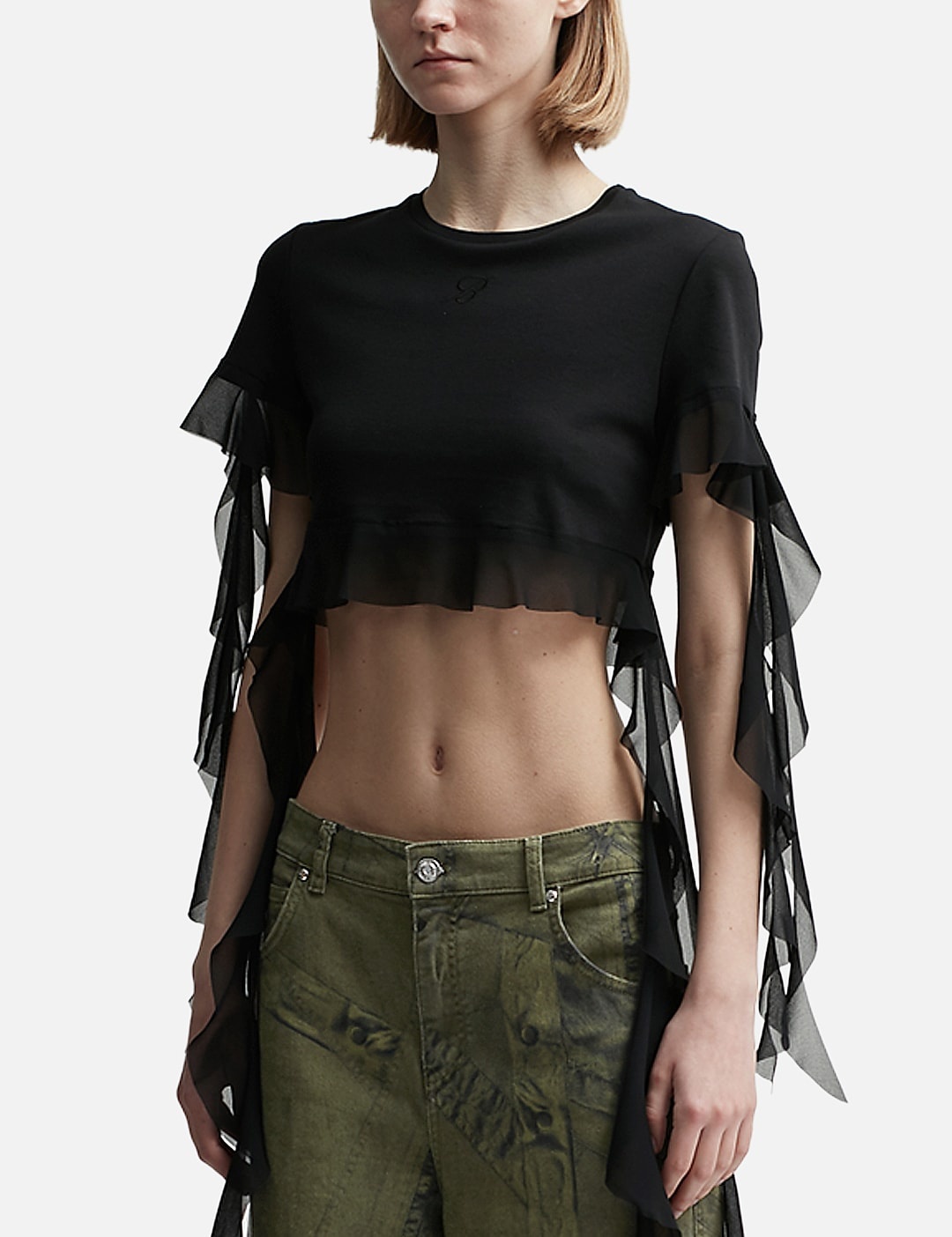 CROPPED T-SHIRT WITH RUFFLES AND FLOUNCES - 2