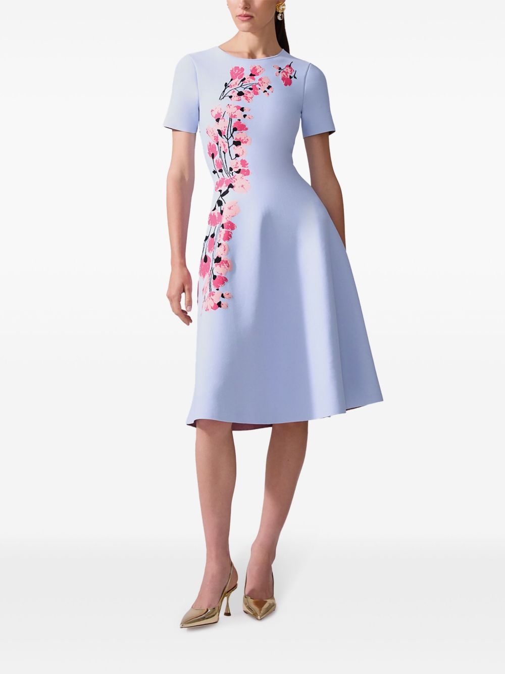 floral-jacquard flared dress - 2
