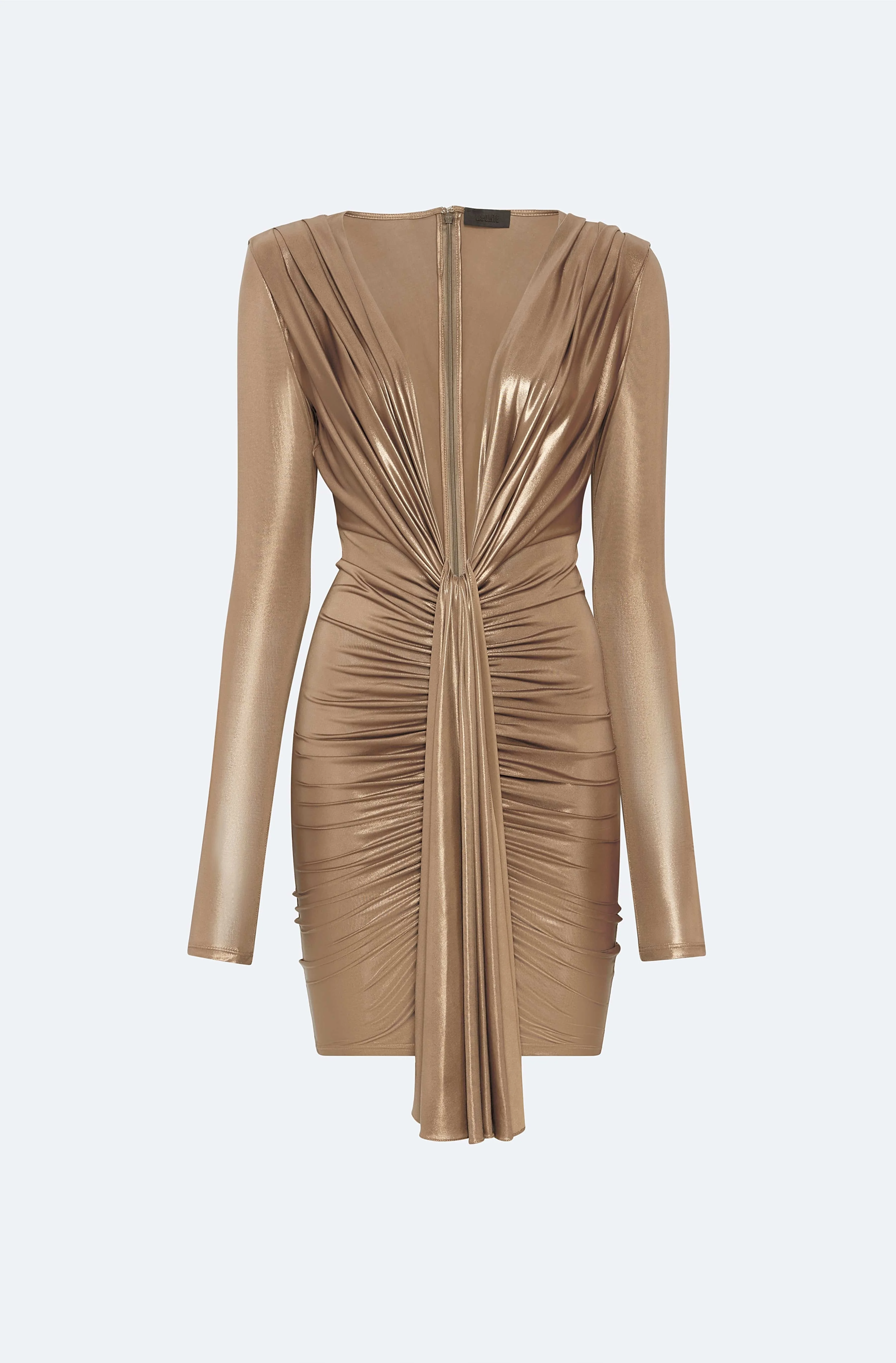 Coated Jersey V-Neck Mini Dress - 1