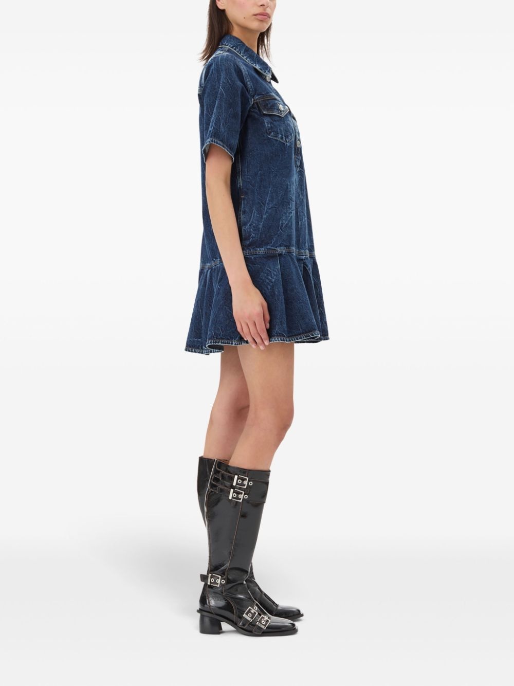 crinkled denim mini dress - 3