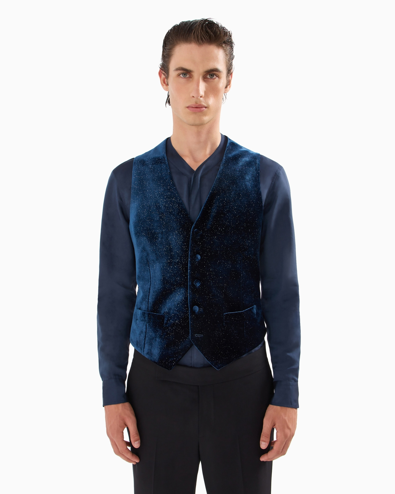 Single-breasted velvet and Lurex waistcoat - 4