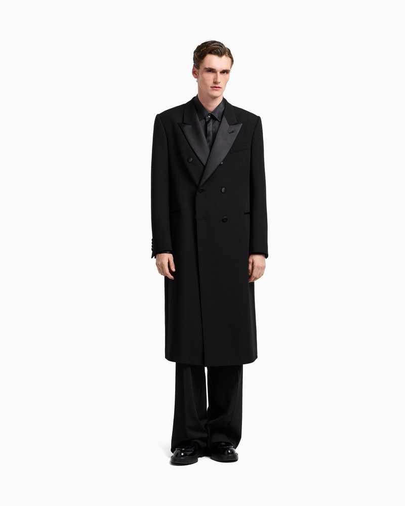 EMPORIO ARMANI DOUBLE-BREASTED COAT IN GRANULAR VIRGIN WOOL WITH SATIN DETAILS outlook