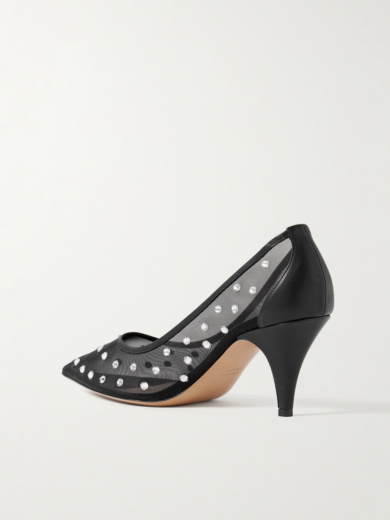 River Iconic Leather-trimmed Crystal-embellished Mesh Pumps - 3