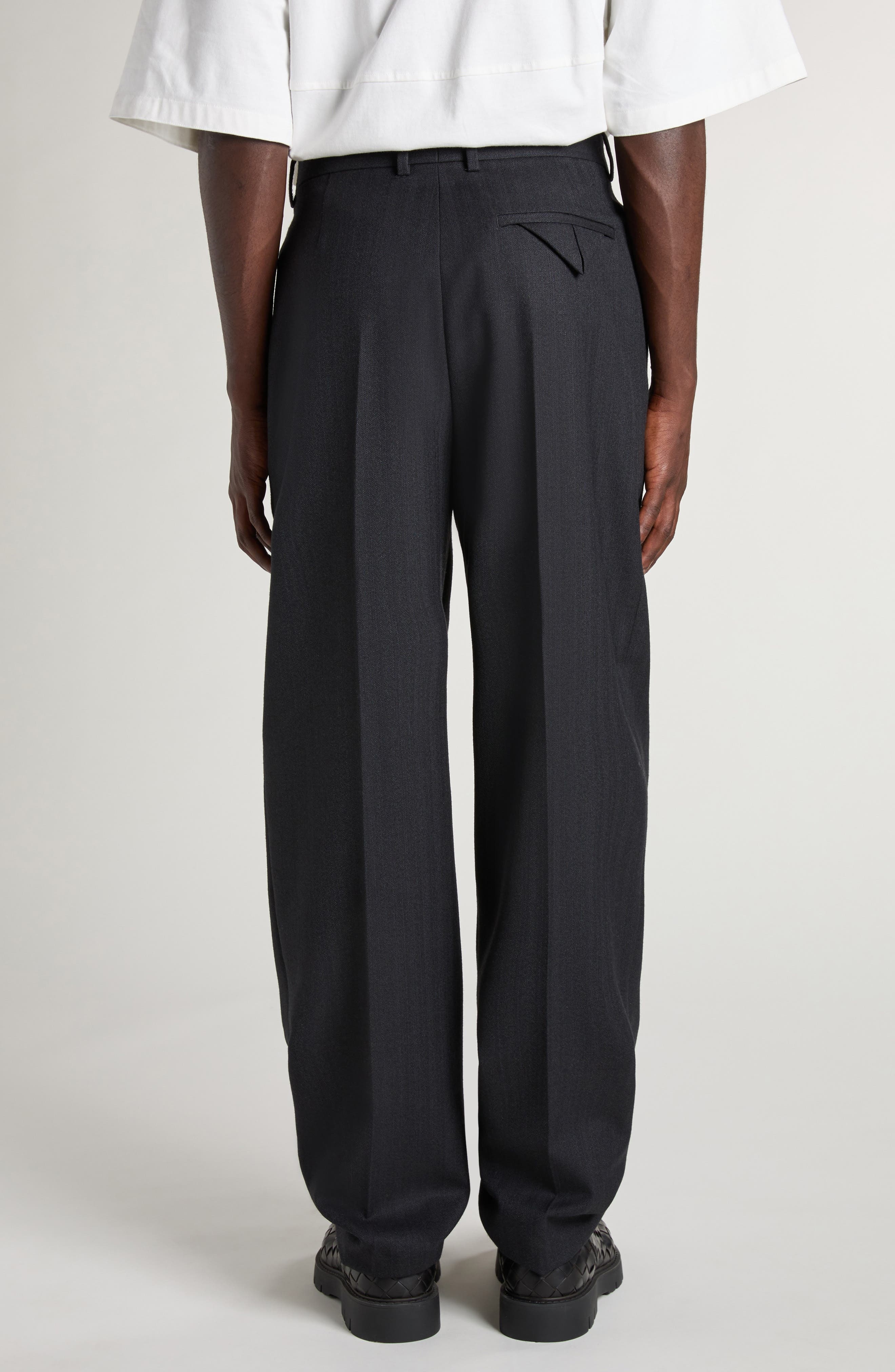 Bottega Veneta Pleated Subtle Stripe Wool Trousers in 1292 Black/Dark Blue at Nordstrom - 3