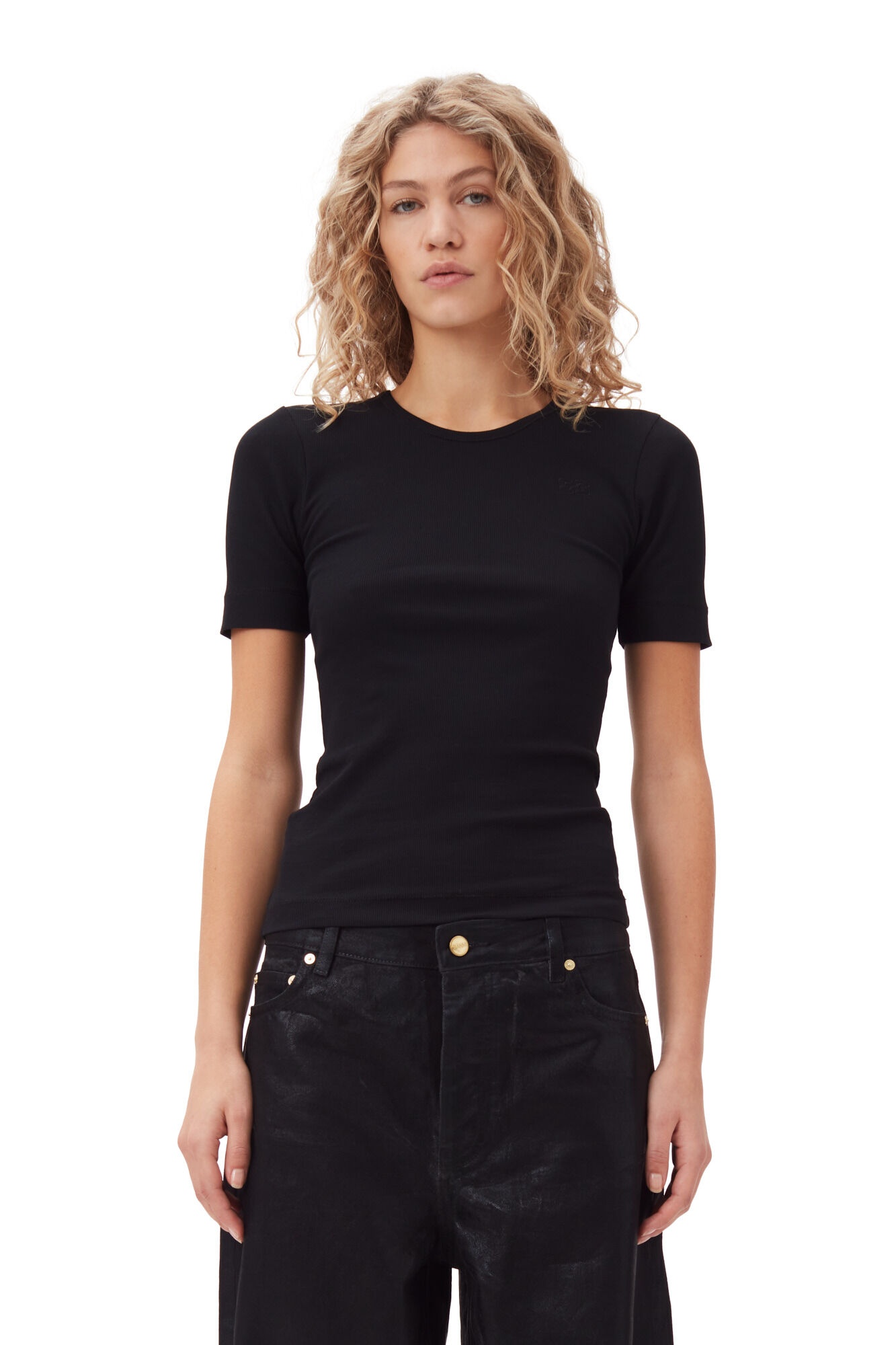 BLACK SOFT COTTON RIB SHORT SLEEVE T-SHIRT - 3