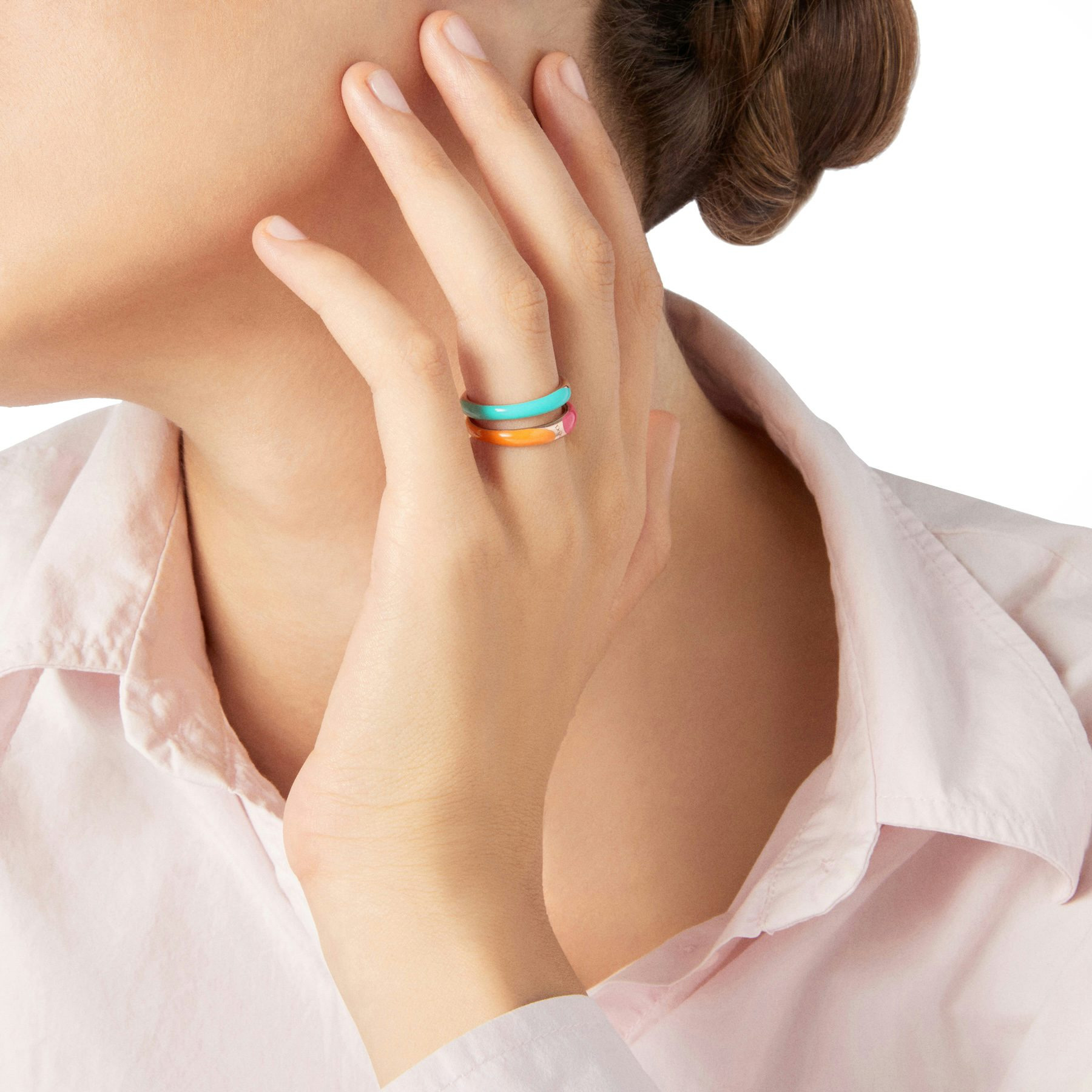 GOLD PLATED SILVER & ENAMEL RONDELLE RING - 3