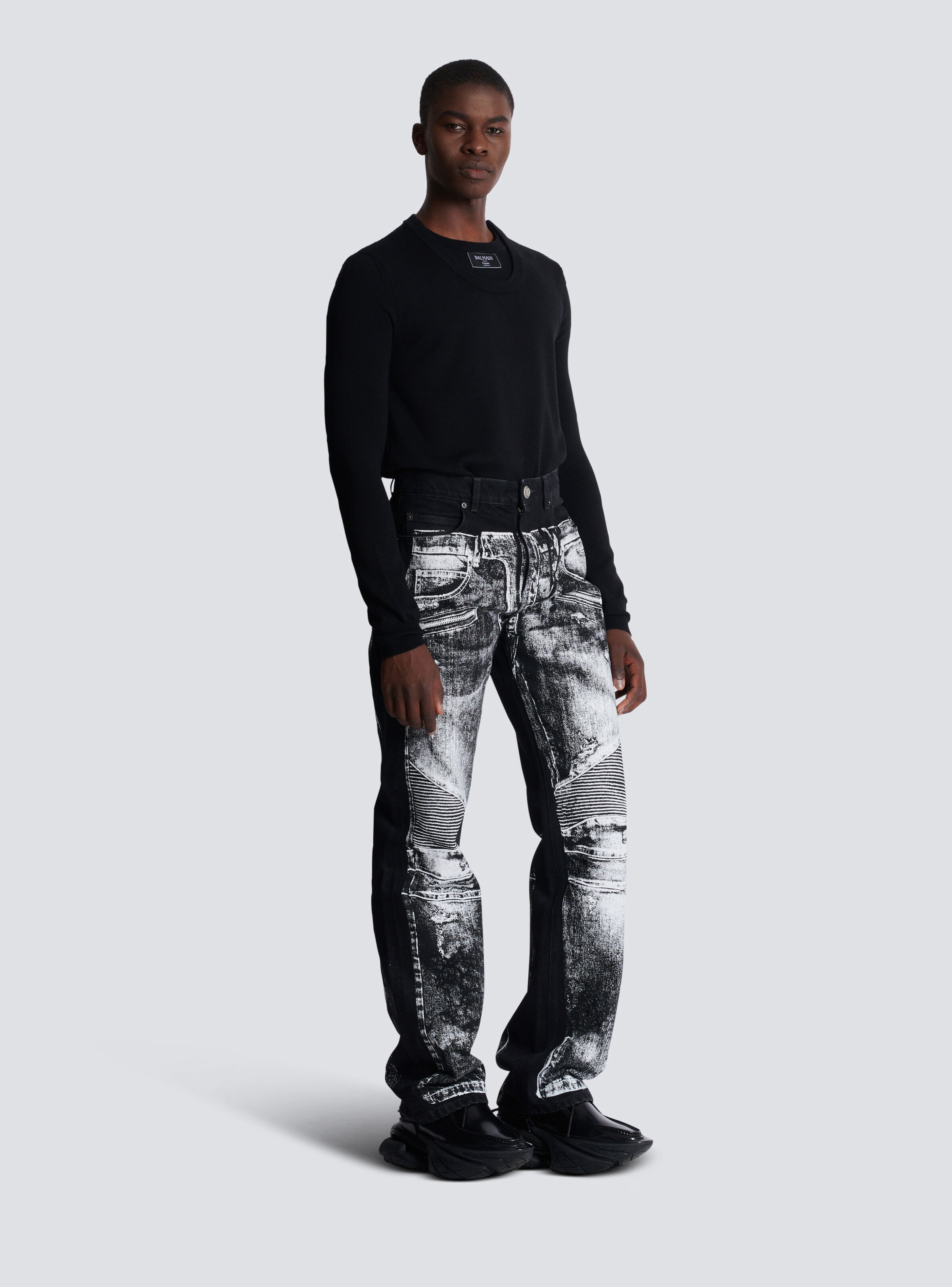 Loose-fit denim jeans with a biker print - 3