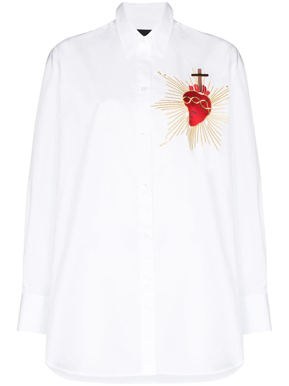 heart-embroidered oversized shirt - 1