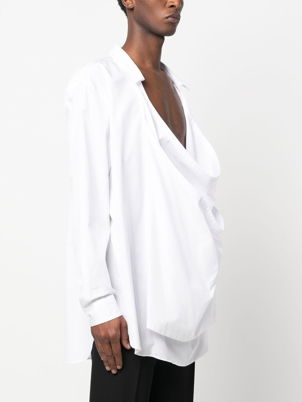 draped-detail cotton shirt - 3