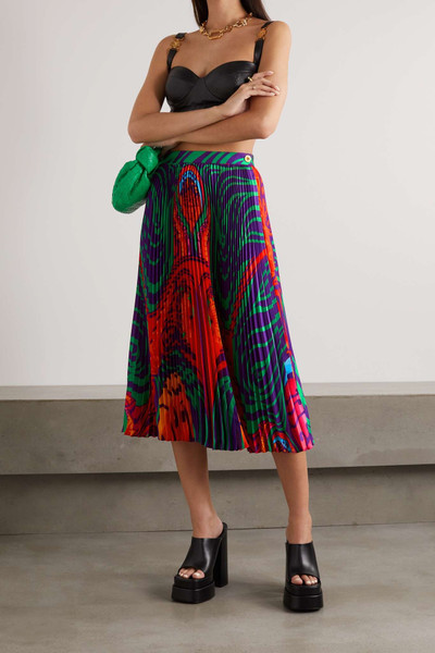 VERSACE Printed plissé-satin midi skirt outlook