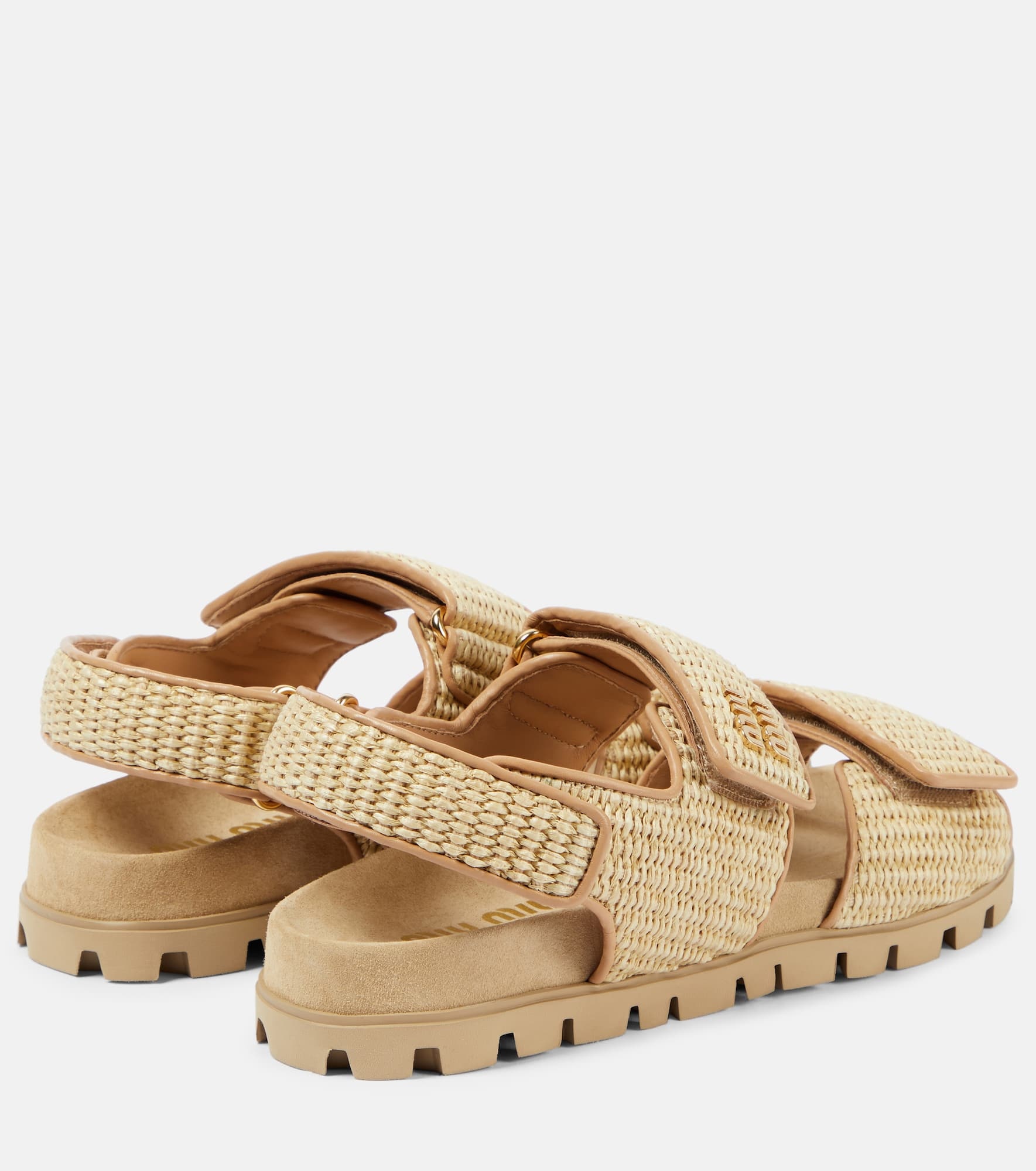 Logo leather-trimmed raffia sandals - 3