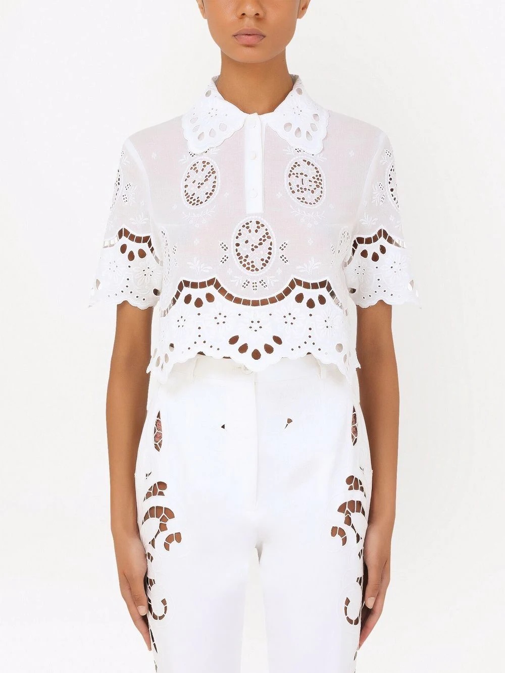 embroidered cropped cotton blouse - 3