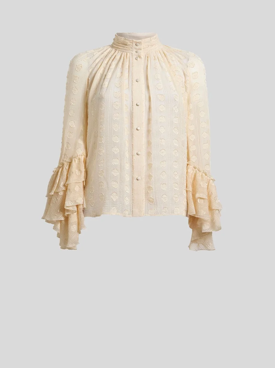 JACQUARD SHIRT WITH RUFFLES AND FIL COUPÉ MOTIF - 1