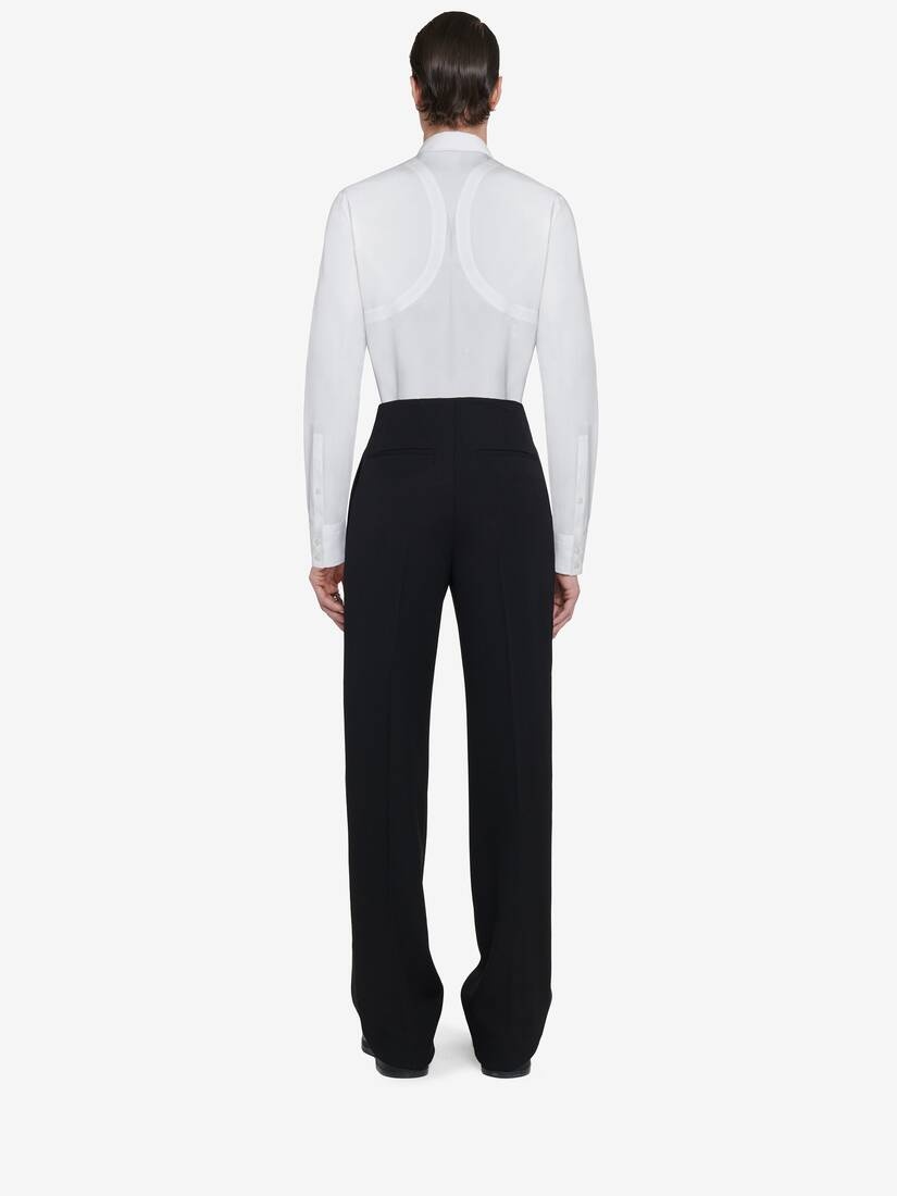 Men's Wide Leg Tuxedo Trousers in Black - 4