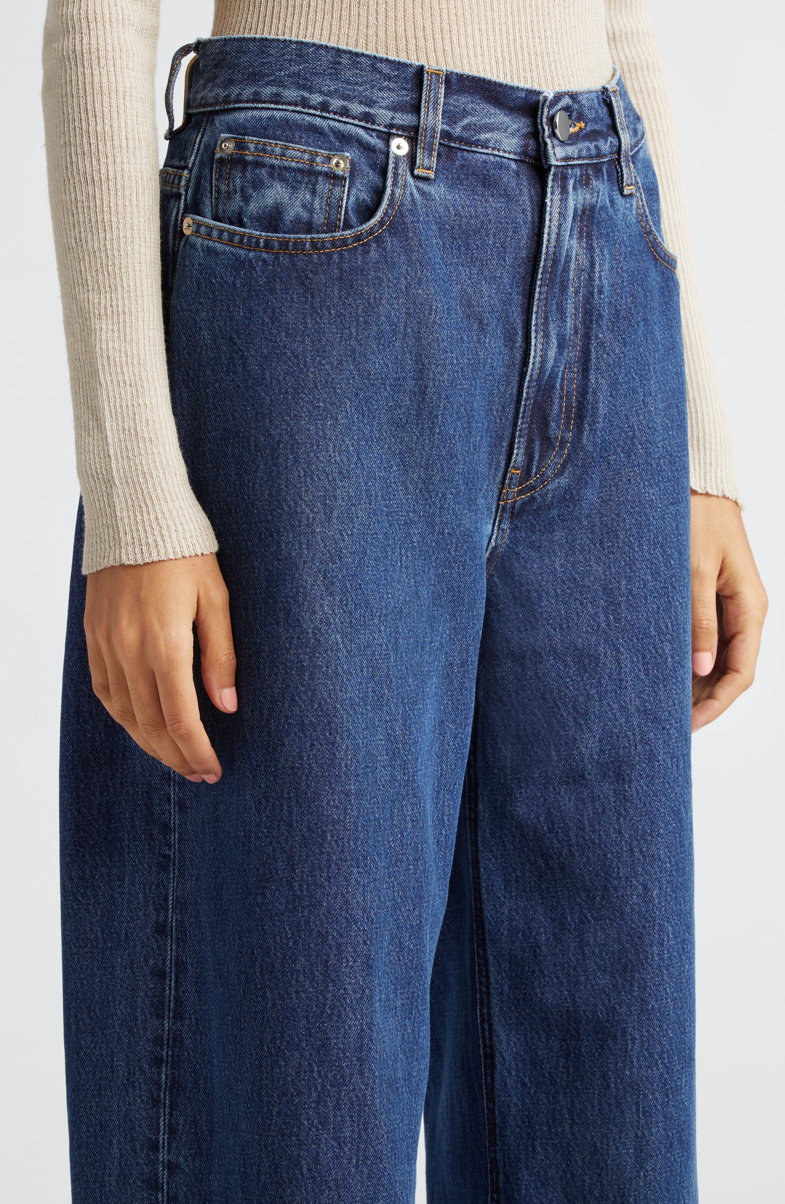 LOULOU DE SAISON Samur High Waist Tapered Leg Jeans in Washed Blue at Nordstrom - 5