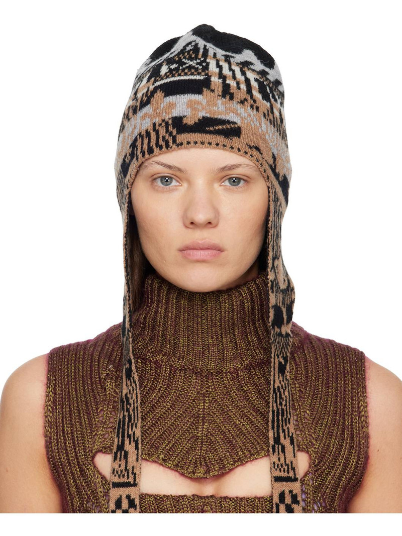 Beige & Black Fairisle Flap Ears Beanie 1
