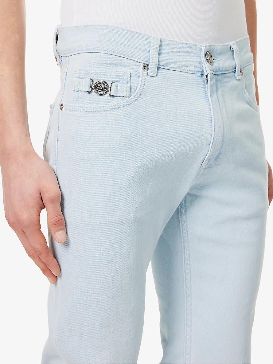 Five-pocket brand-plaque slim-fit low-rise stretch-denim blend jeans - 5