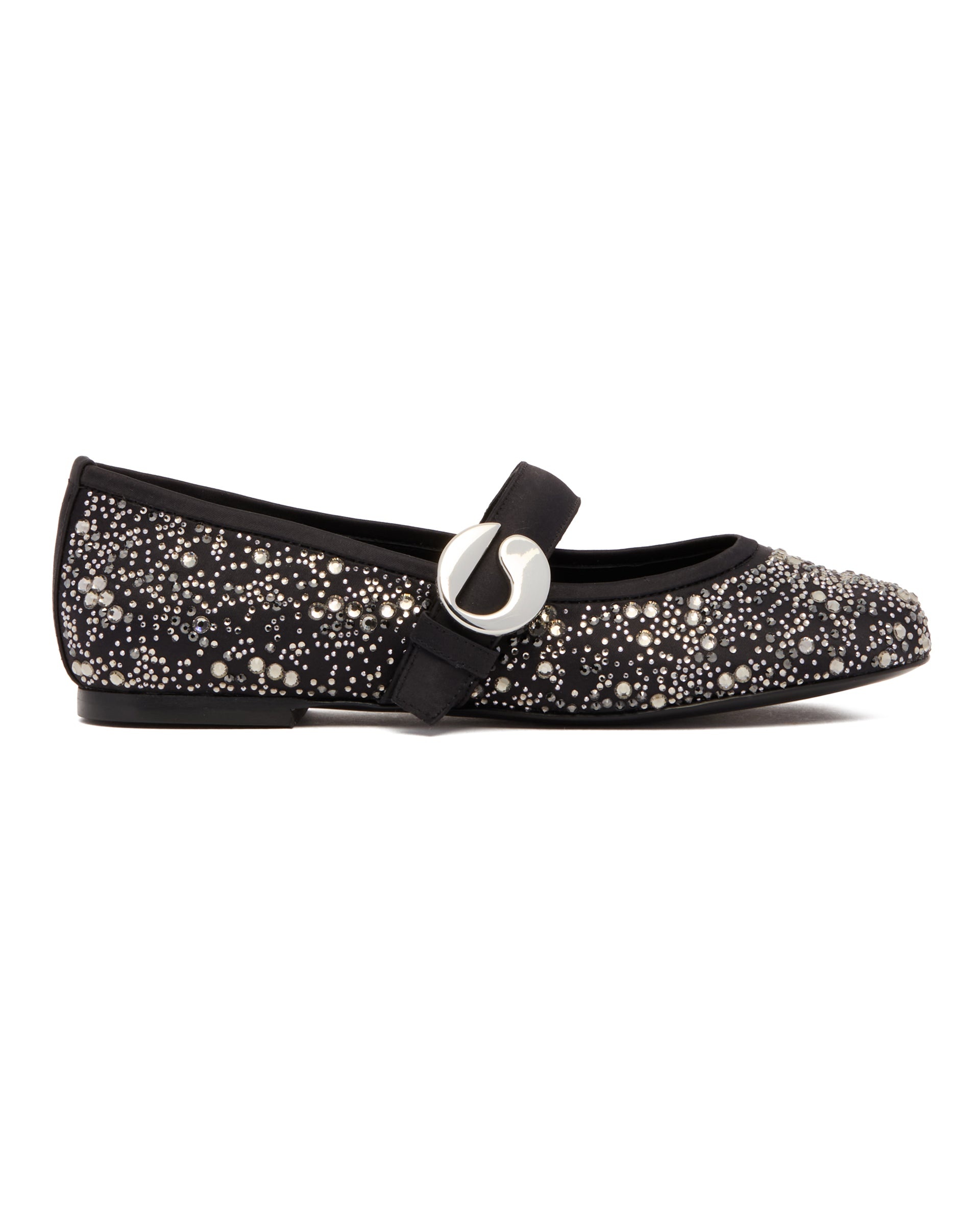 Black Mary Jane Flats with Crystals - 2