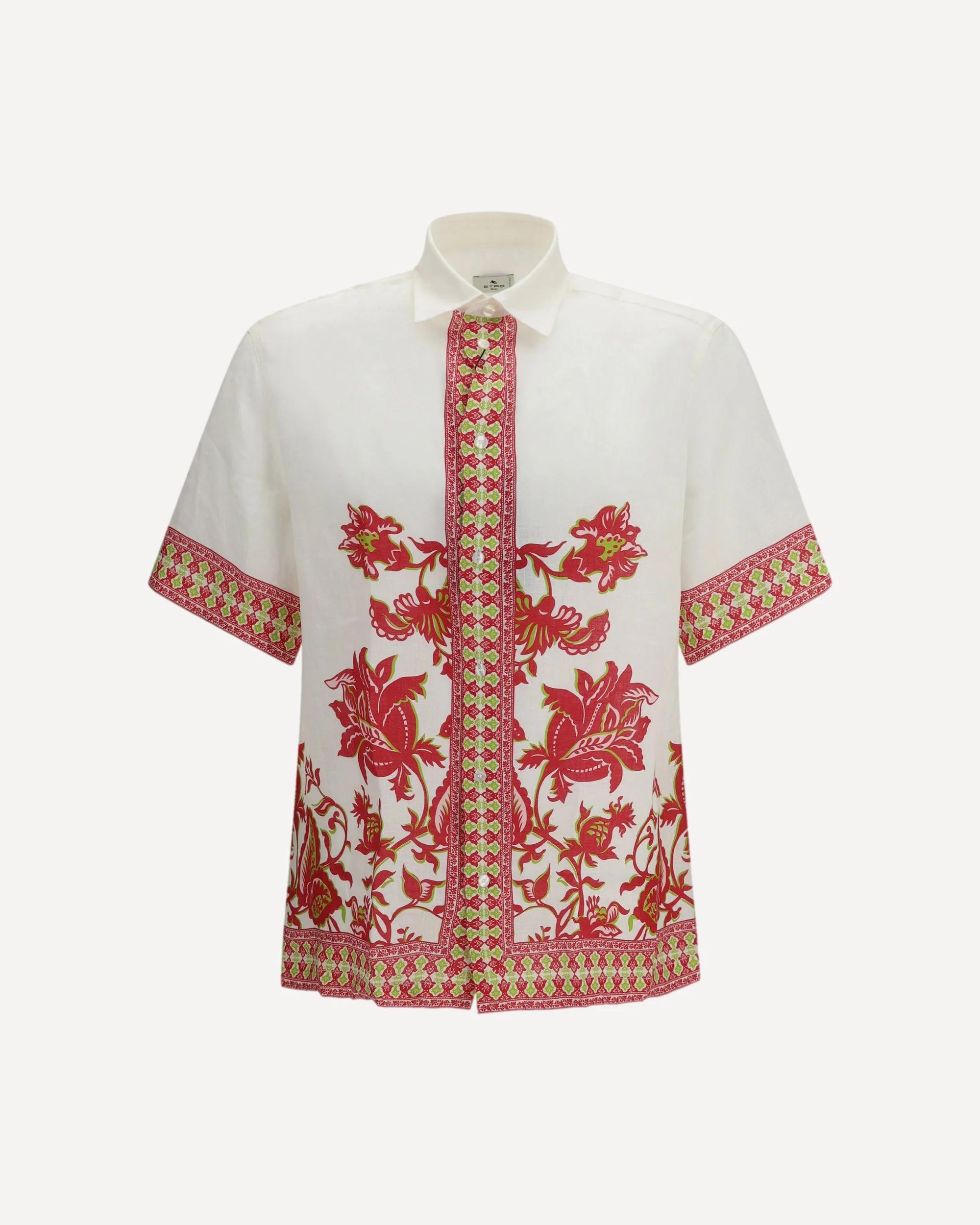 Linen shirt with floral print and short sleeves - 1