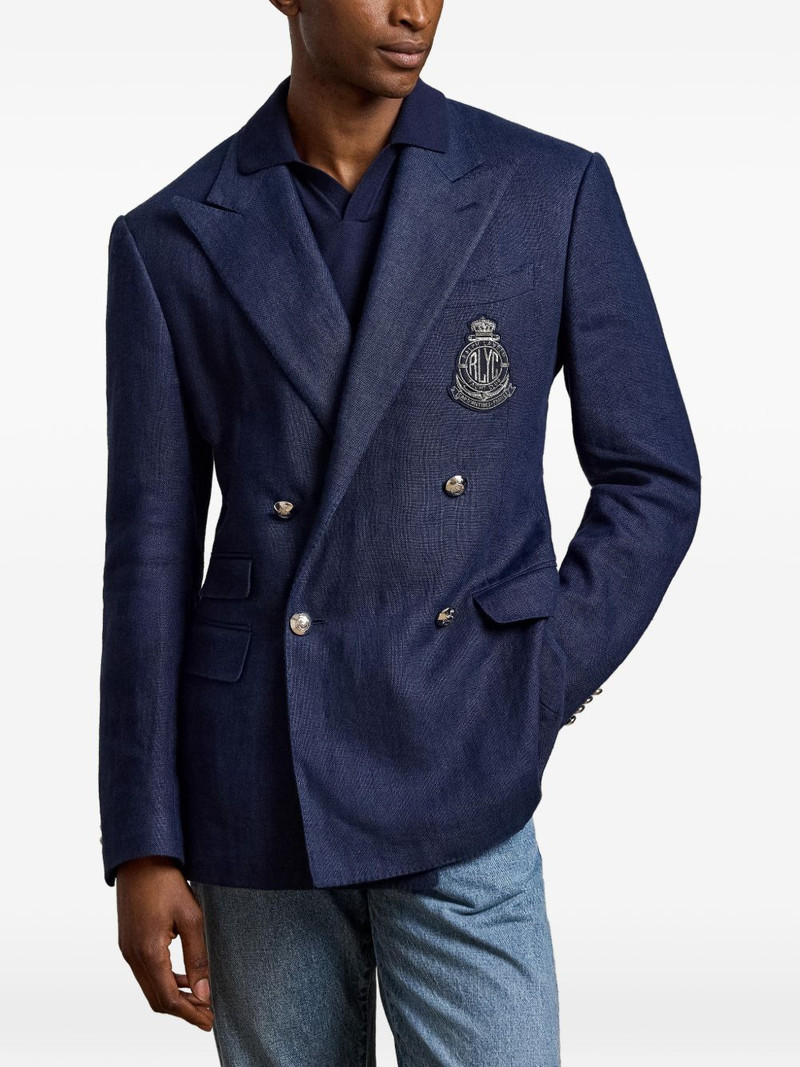 double-breasted crest-embroidered jacket 3