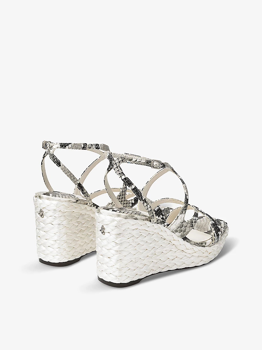 Ayla 85 leather and raffia wedge sandals - 4