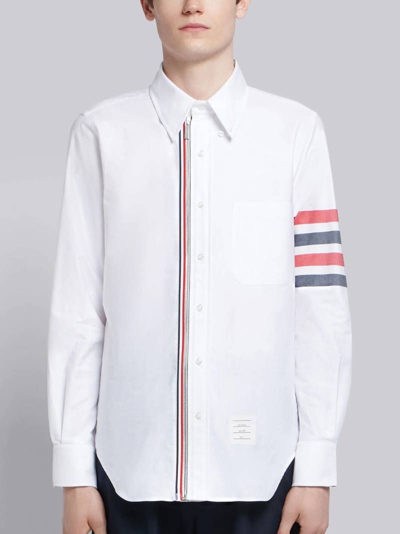 White Oxford Bicolor 4-bar Zip-front Shirt 1