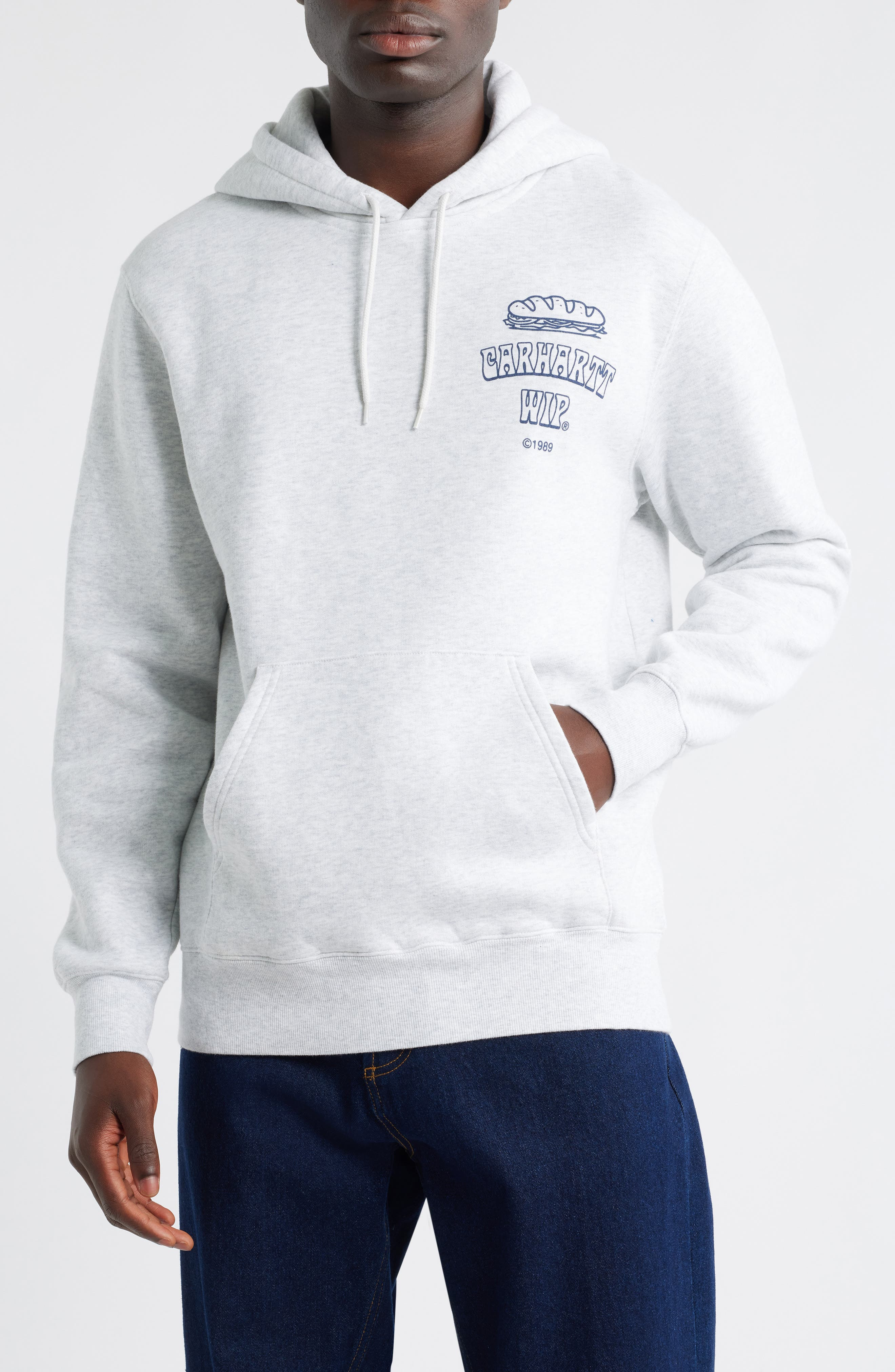 Carhartt Work In Progress Sandwich Graphic Hoodie in Ash Heather /Blue at Nordstrom - 1