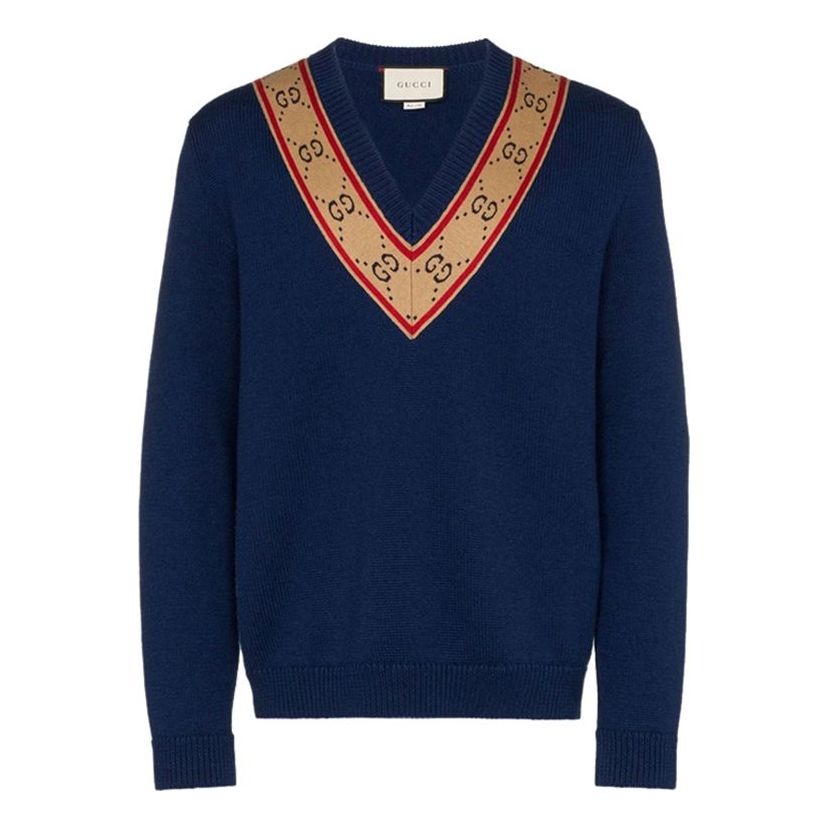 Gucci GG V-neck Wool Sweater 'Blue' 577089-XKAU0-4912 - 1