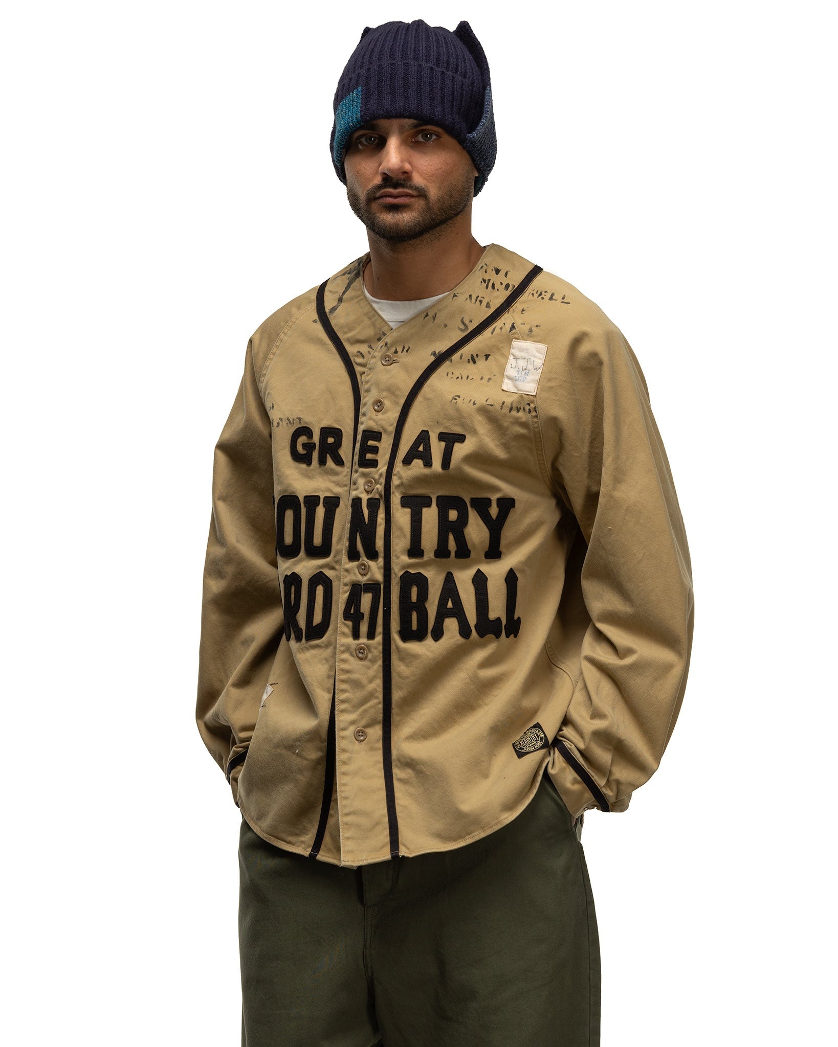 Chino GREAT KOUNTRY Damaged Baseball Long Sleeve Shirt Beige - 4