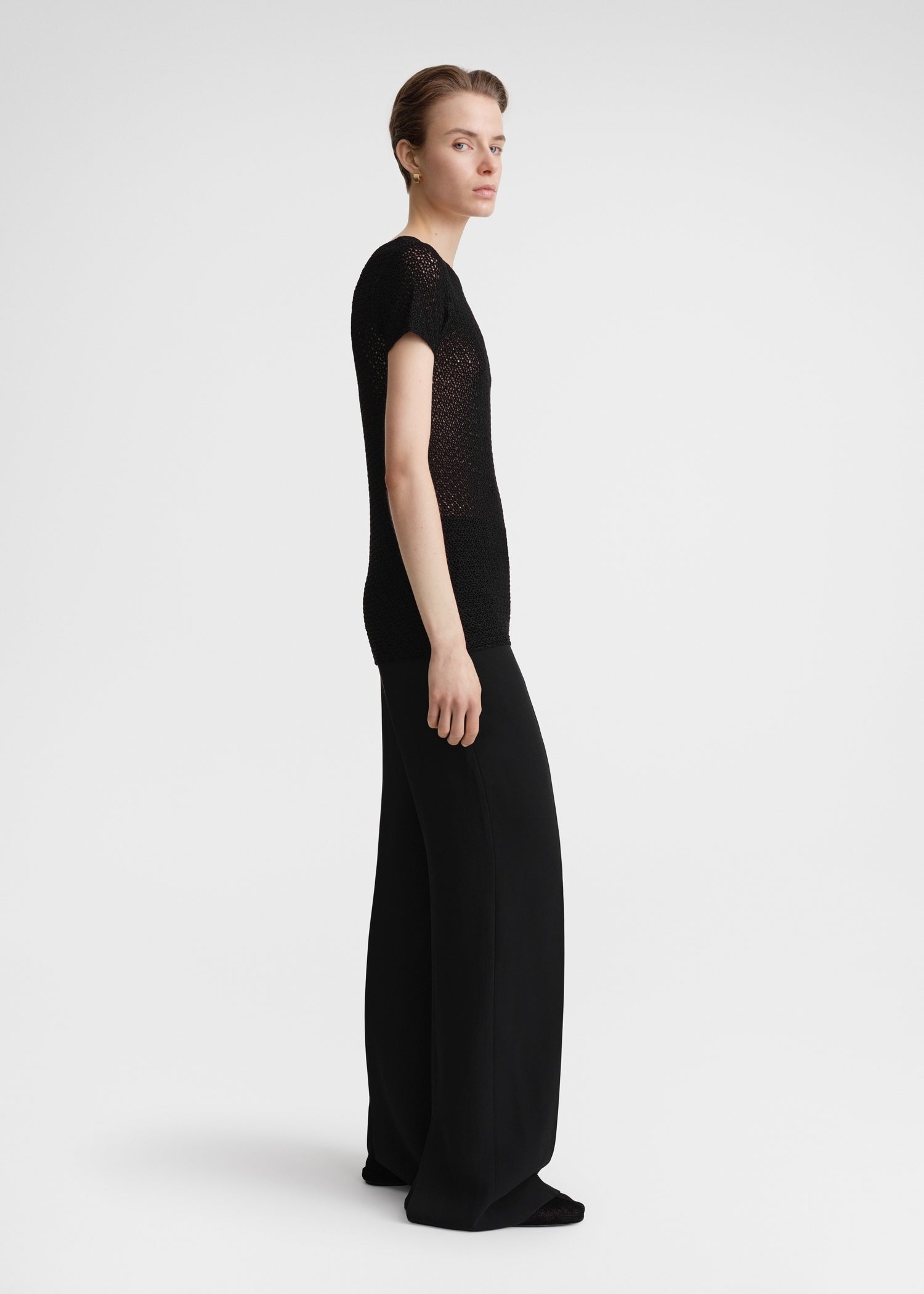 Short-sleeve crochet top black - 3